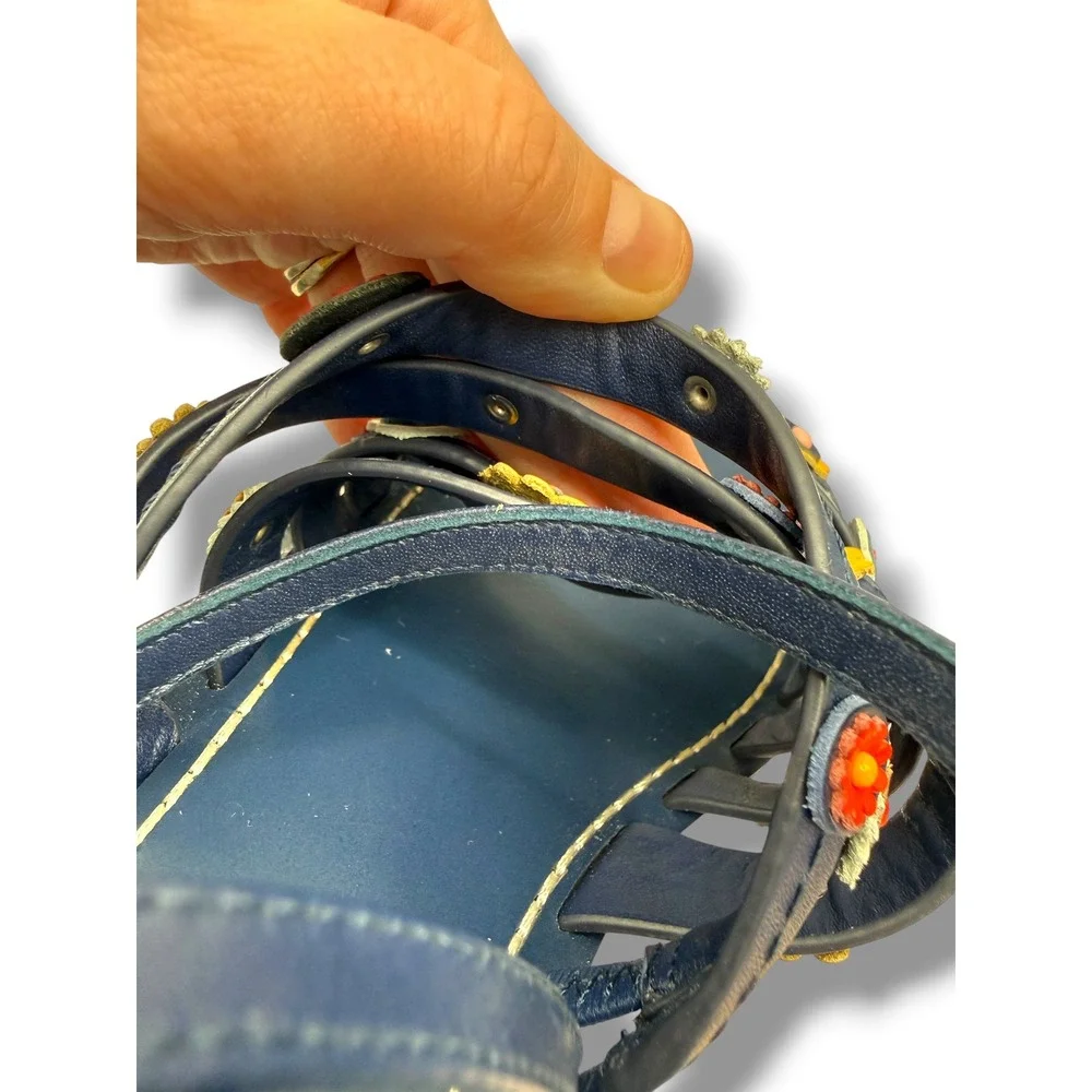 Tory Burch Marguerite Sandals 8 Navy Leather Floral Summer Casual‎ Boho